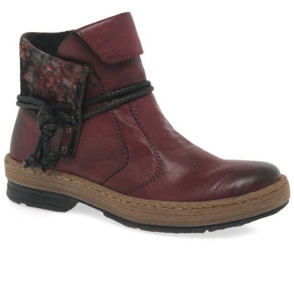 'Ladies Rieker' Casual Ankle Boots - Z6771 Size 40 8.5 Red  Fold Over - Picture 1 of 7